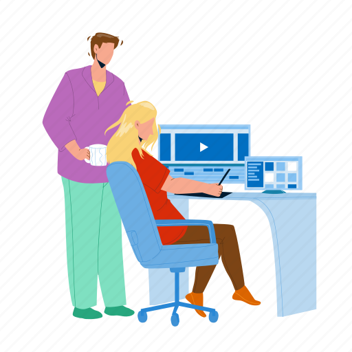 Video, editor, working, laptop, workplace, young, man illustration - Download on Iconfinder