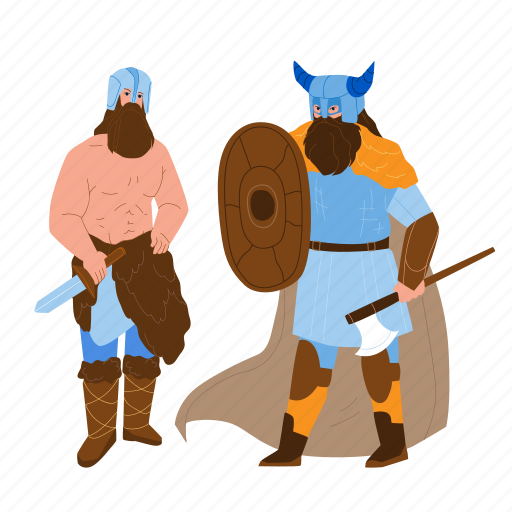 Viking, men, armoured, axe, shield, bearded, muscular illustration - Download on Iconfinder