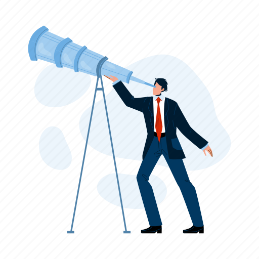 Visionary, businessman, looking, spyglass, man, watching, telescope illustration - Download on Iconfinder