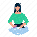 washing, dishes, soap, kitchen, sink, young, woman 