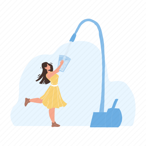 Water, filter, faucet, pouring, glass, girl, young illustration - Download on Iconfinder