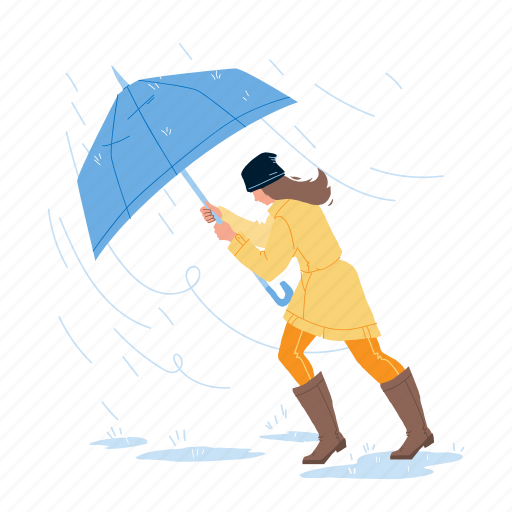 Weather, rain, walking, girl, umbrella, young illustration - Download on Iconfinder