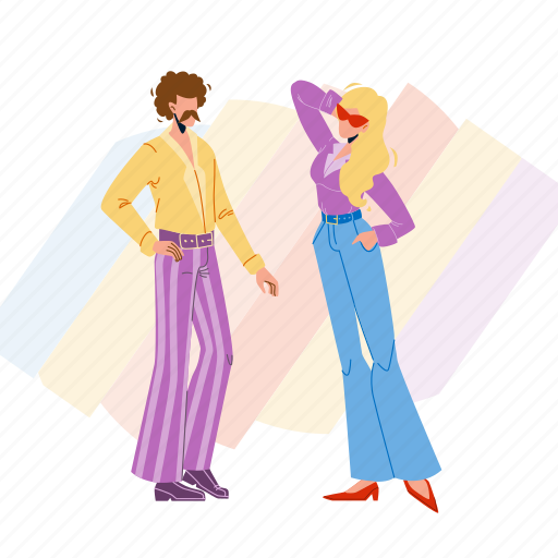 1970s, fashion, year, disco, style, young, people illustration - Download on Iconfinder
