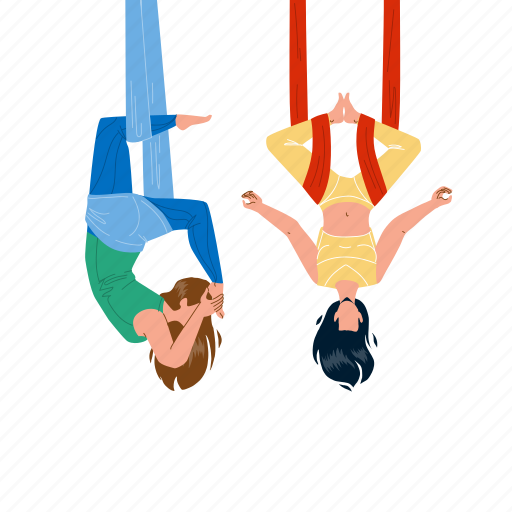 Air, yoga, training, exercise, girls, couple, young illustration - Download on Iconfinder