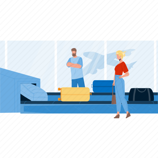 Airport, conveyor, equipment, baggage, man, woman, airplane illustration - Download on Iconfinder