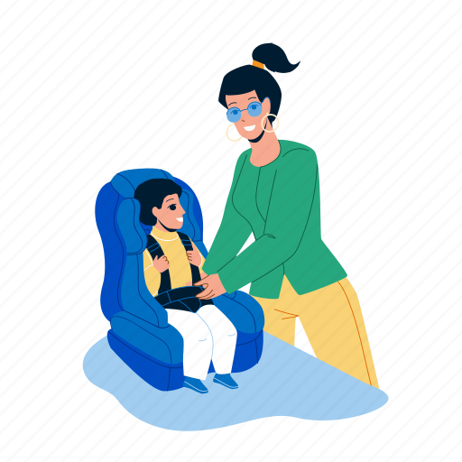 Baby, car, seat, mom, fasten, buckled, belt illustration - Download on Iconfinder