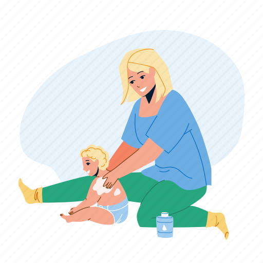 Baby, cream, mother, applying, child, back, woman illustration - Download on Iconfinder