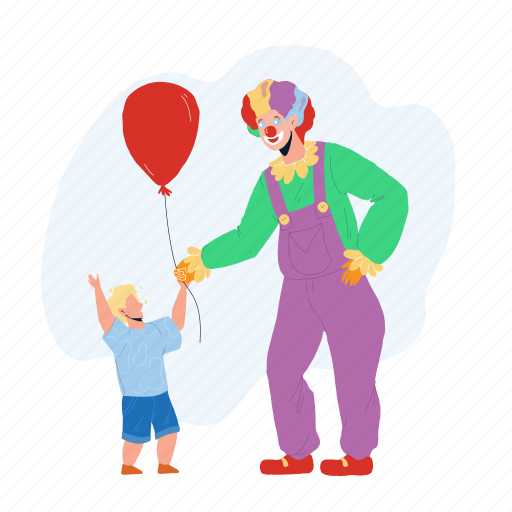 Balloons, clown, giving, little, boy, child, balloon illustration - Download on Iconfinder