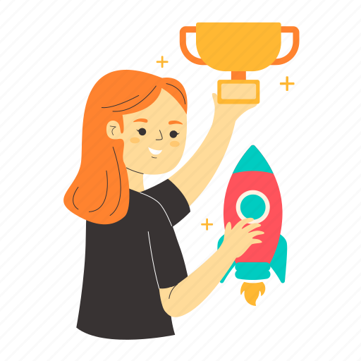 Achieving the goal, achievement, goal, target, rocket launch, trophy, startup business illustration - Download on Iconfinder