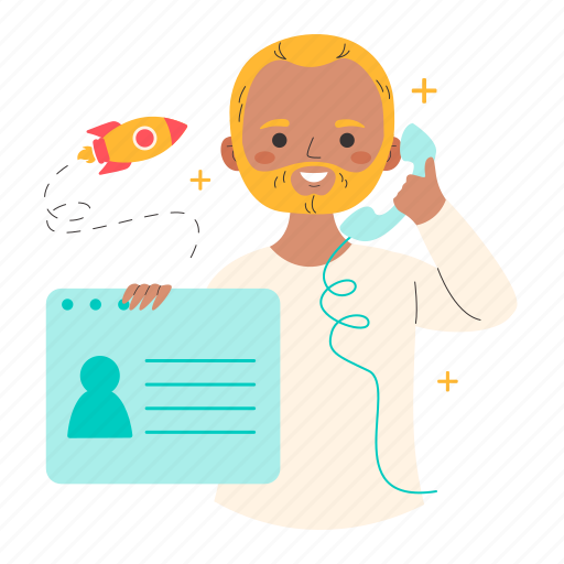Contact us, recruitment, help, support, info, telephone, rocket launch illustration - Download on Iconfinder
