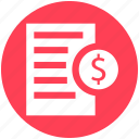document, dollar sign, file, page, paper