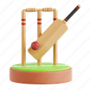 cricket, sports, bat-and-ball, cricket match, 3d icon, 3d illustration, 3d render 
