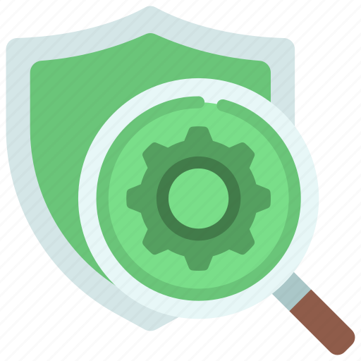 Protection, process, analysis, shield, loupe, cog icon - Download on Iconfinder