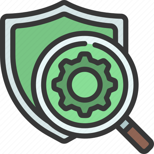 Protection, process, analysis, shield, loupe, cog icon - Download on Iconfinder