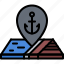 anchor, port, water, pin, location, map, cruise, travel 