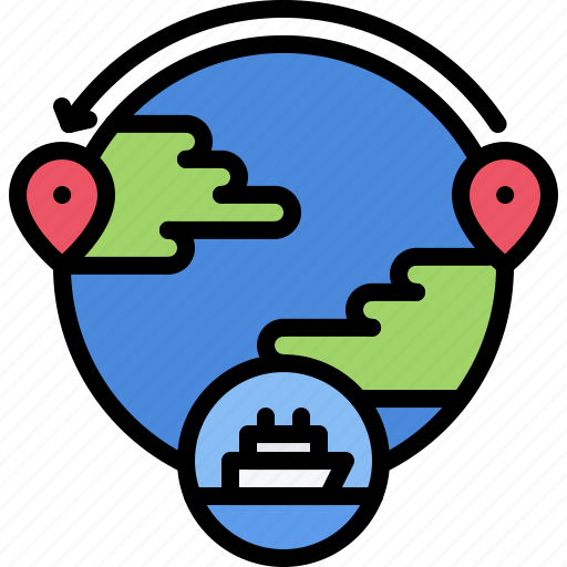 Earth, planet, way, pin, location, ship, water icon - Download on Iconfinder
