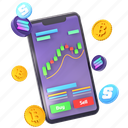 mobile exchange, bull market, cryptocurrency, investor, trader, chart, 3d 