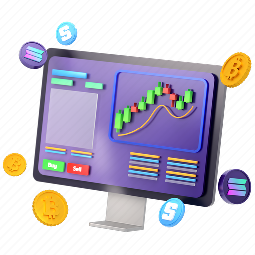 Desktop exchange, trading platform, monitor, cryptocurrency, investment, graph, 3d 3D illustration - Download on Iconfinder