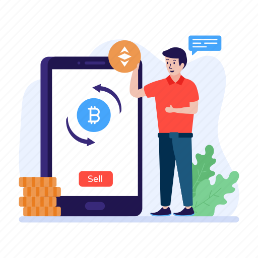 Online trading, bitcoin trading, digital money, blockchain trading, cryptocurrency illustration - Download on Iconfinder