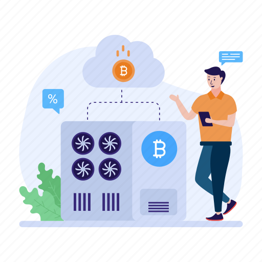 Bitcoin server, cloud bitcoin, cloud blockchain, cloud cryptocurrency, btc technology illustration - Download on Iconfinder