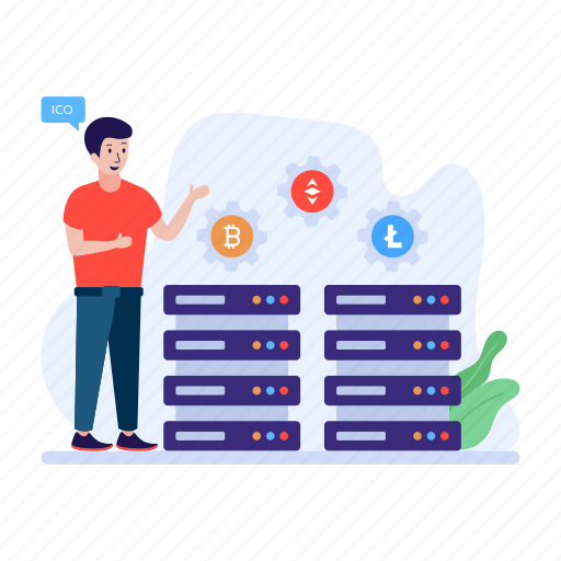 Cryptocurrency, ico, blockchain server, bitcoin server, coin offering illustration - Download on Iconfinder