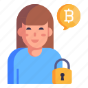 secure money, crypto lock, bitcoin protection, encryption, businesswoman