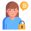 secure money, crypto lock, bitcoin protection, encryption, businesswoman 
