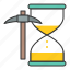 blockchain, miner, mining time, pickaxe, time, sand clock 