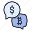 currency, chat, communication, dollar, bitcoin, message 