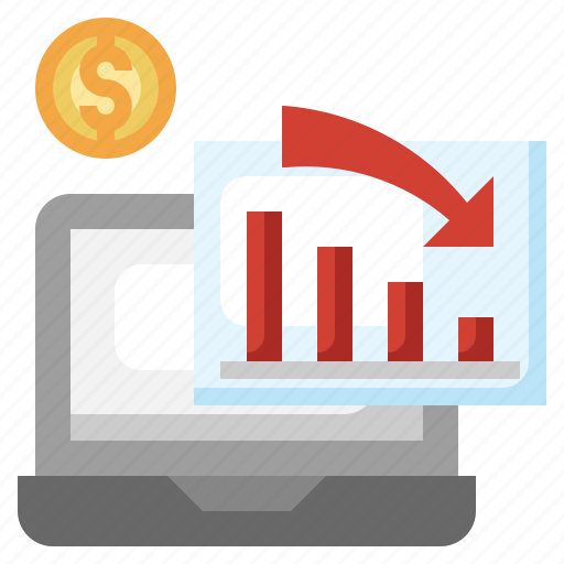 Losses, laptop, down, arrow, dollar, bar, chart icon - Download on Iconfinder