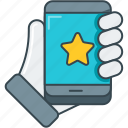 app, favorite, hand, rate, rating, smartphone, star 