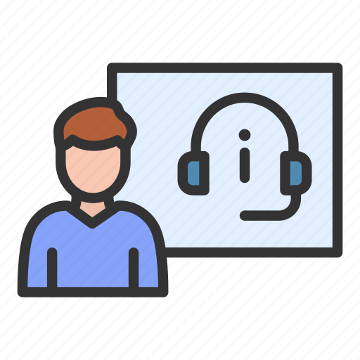 Presentation, lecture, headphone, online lecture icon - Download on Iconfinder