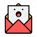 envelope, letter, mail, message, news, newsletter, shock