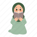 hijab, girl, reading, book, al quran, ramadan, islamic, holy book, education