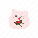 kawaii, cute, emoji, emoticon, cat, happy, watermelon