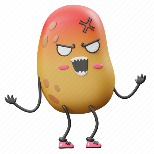 Angry, potato, expression, face, character, vegetable, healthy 3D illustration - Download on Iconfinder