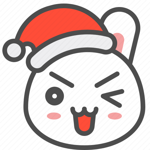 Bunny, christmas, emoji, hat, rabbit, wink, xmas icon - Download on Iconfinder