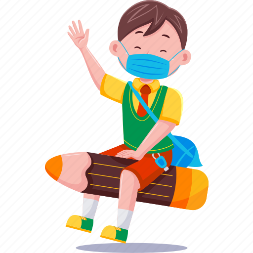 Cute, kids, boy, student, mask, healthcare, health illustration - Download on Iconfinder