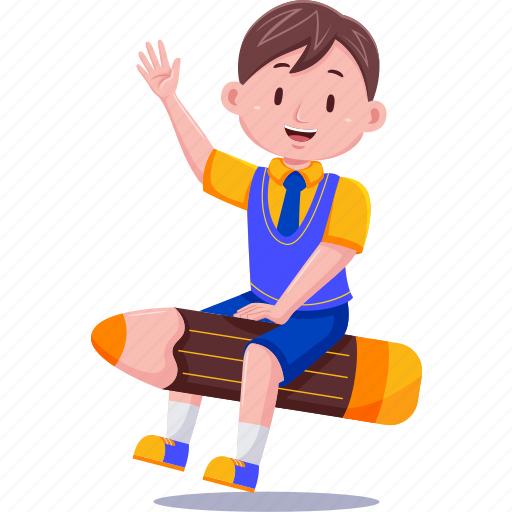 Cute, kids, boy, student, pencil, pen, man illustration - Download on Iconfinder