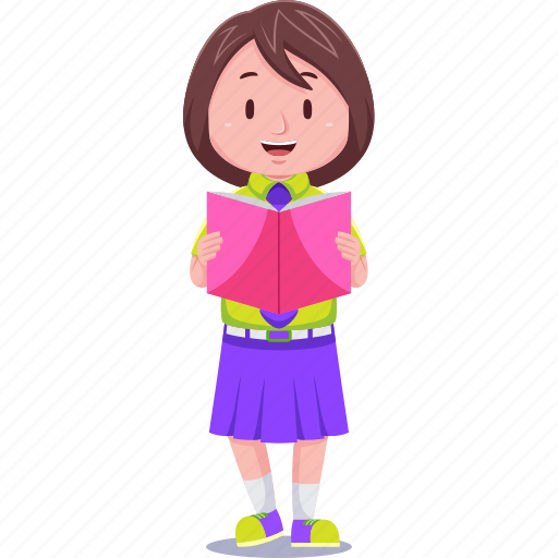 Cute, kids, girl, student, with, books illustration - Download on Iconfinder