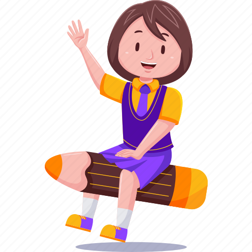 Cute, kids, girl, student, pencil, woman, female illustration - Download on Iconfinder