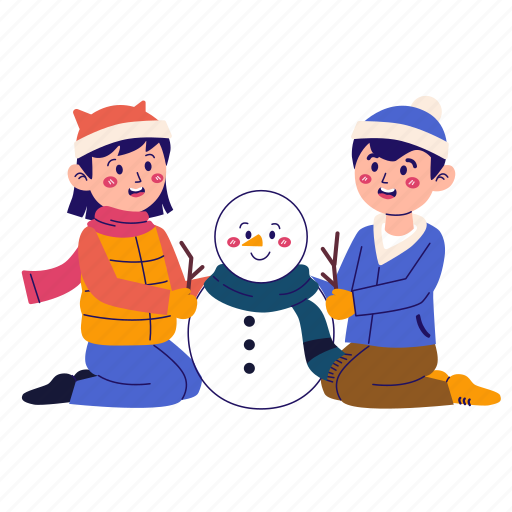 Kids, boy, girl, snowman, winter illustration - Download on Iconfinder