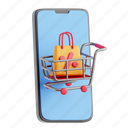 mobile, shopping, mobile shopping, shopping on mobile, smartphone purchases, cyber monday, 3d icon, 3d illustration, 3d render 