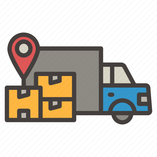 Delivery truck, location, box, map, pin, navigation, shipping icon - Download on Iconfinder
