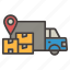 delivery truck, location, box, map, pin, navigation, shipping 