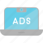 ads, laptop, finance, advertising, business, marketing, icon 
