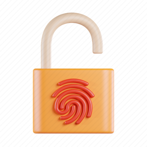Padlock, fingerprint, protection, biometric, security, identification, unlock 3D illustration - Download on Iconfinder