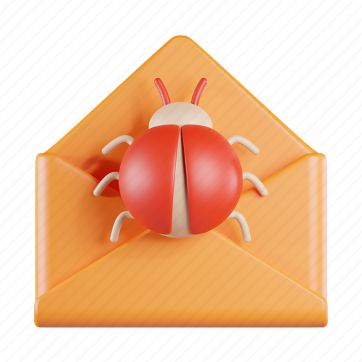 Spam, email, bug, malware, threat, envelope, scam 3D illustration - Download on Iconfinder