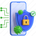 smartphone, virus, protection, system, illustration, bug, shield