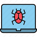 bug, detective, virus, laptop, computer, hacking, cyber, attack, icon